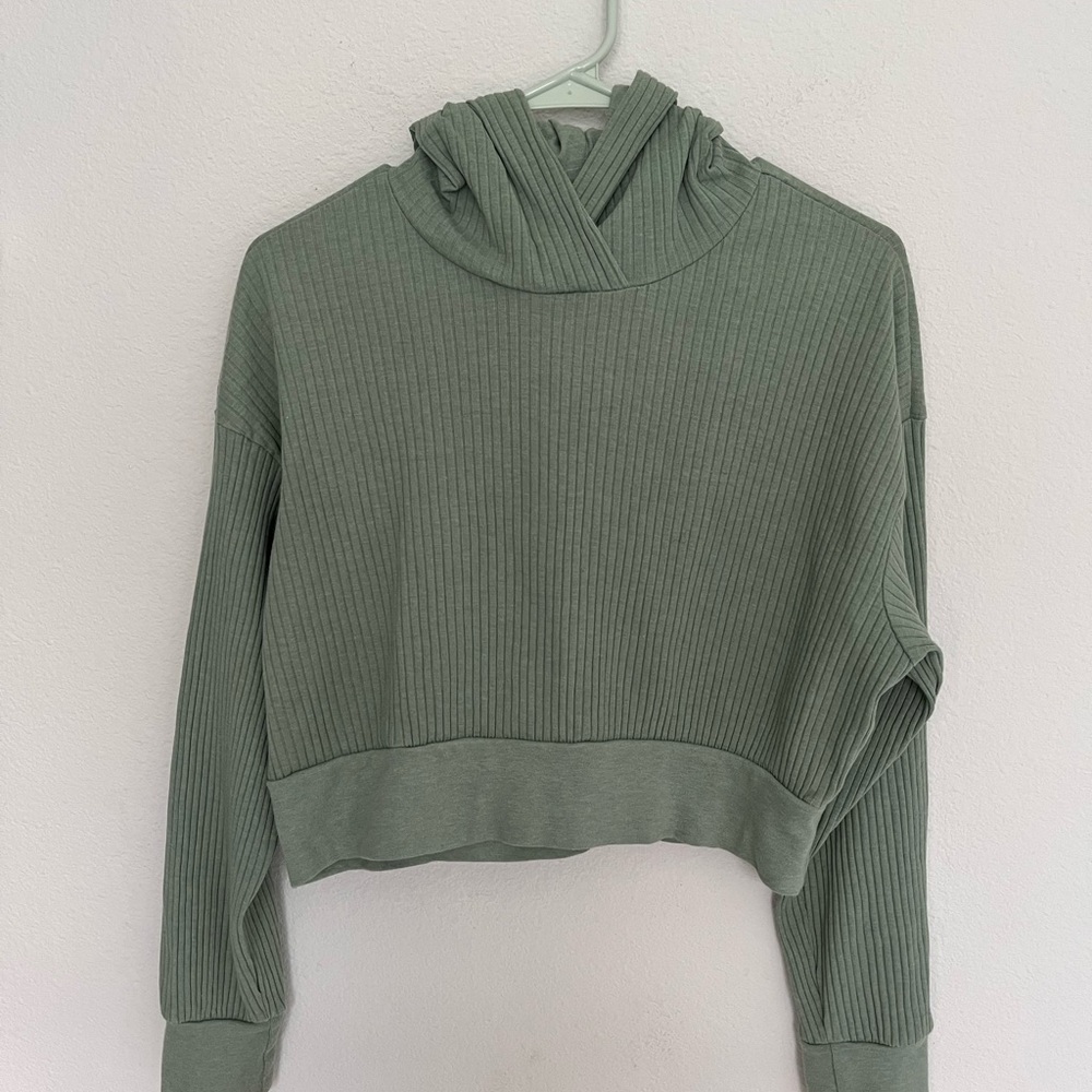 Noize Sage Green Ribbed Hooded Crop Sweater